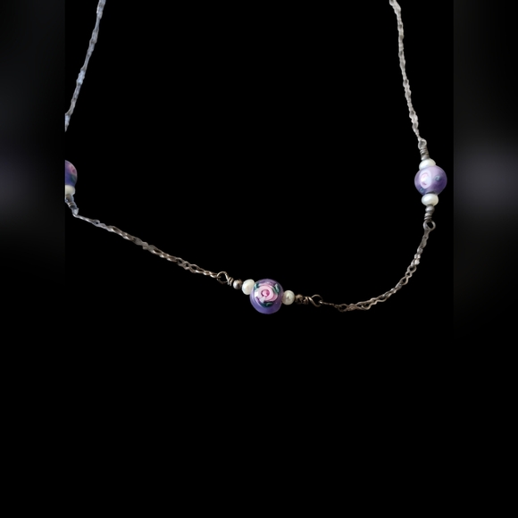 925 Sterling Silver 15" Necklace With Amethyst Floral/Rose Beads W/ Seed Pearls - Picture 1 of 5